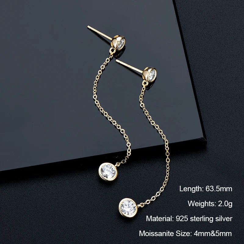 Long Tassel Star Moissanite Pendant Earrings for Women S925 Silver Chain Dangle Drop Earrings Studs GRA Certified Jewelry