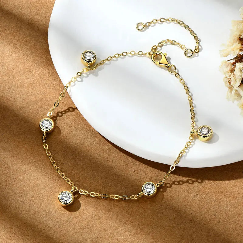 2025 New 4mm Bezel Moissanite Bracelet 925 Silver Adjustable Chain Fashion Bracelets for Women Hand Jewelry Valentine Gift