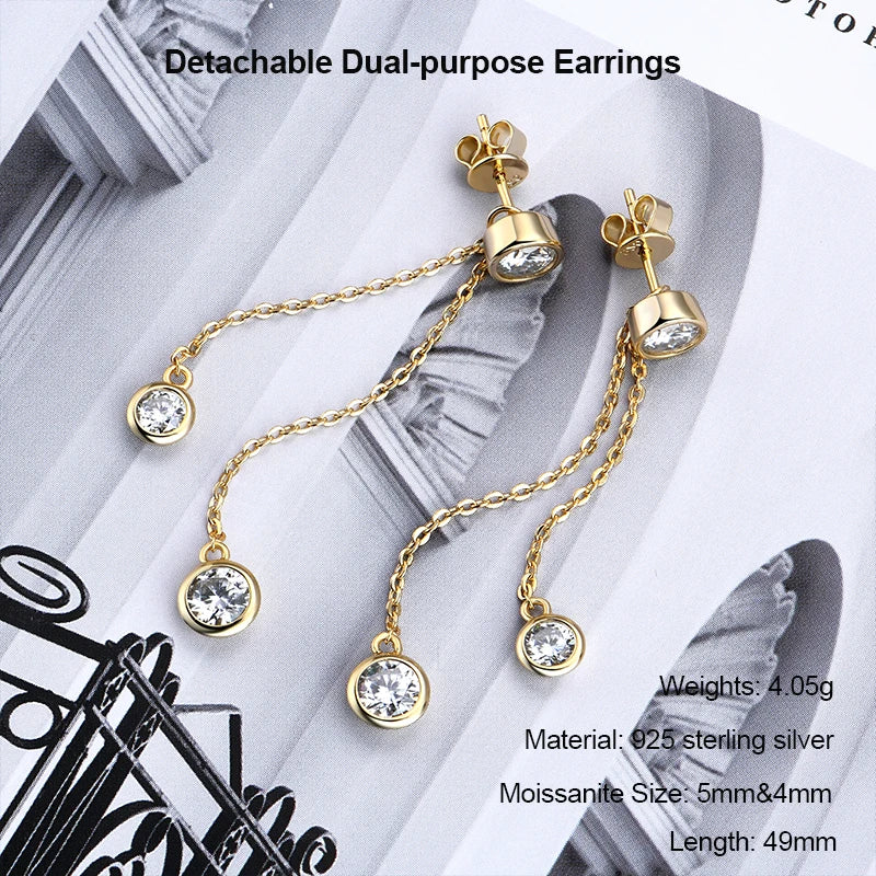 Long Tassel Star Moissanite Pendant Earrings for Women S925 Silver Chain Dangle Drop Earrings Studs GRA Certified Jewelry