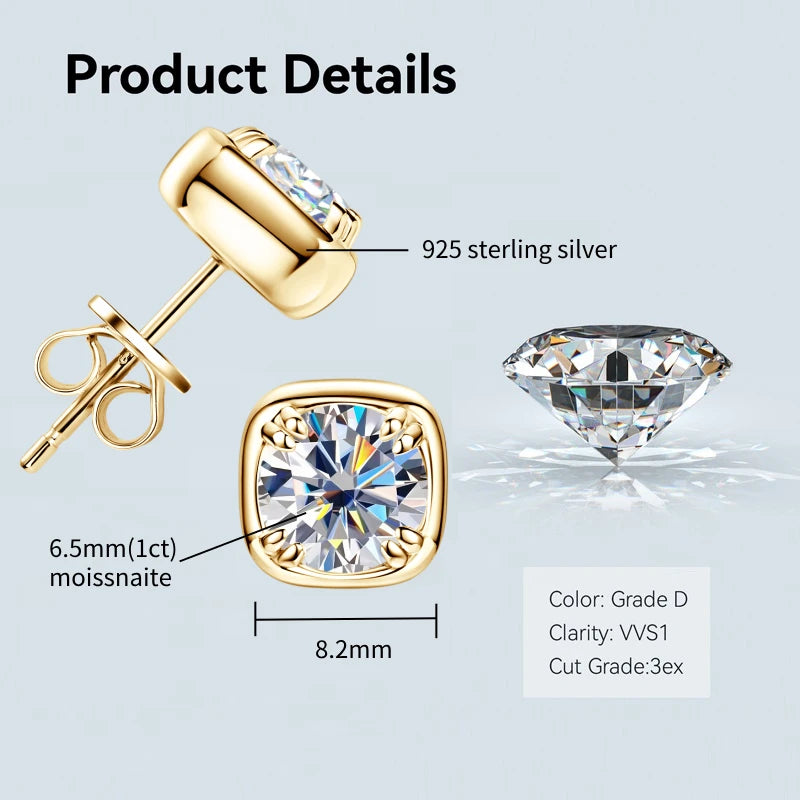 Bezel 5mm 6.5mm 1CT D Color Moissanite Earrings 925 Sterling Silver Plated K Gold Earrings for Men Women Gift Valentine's