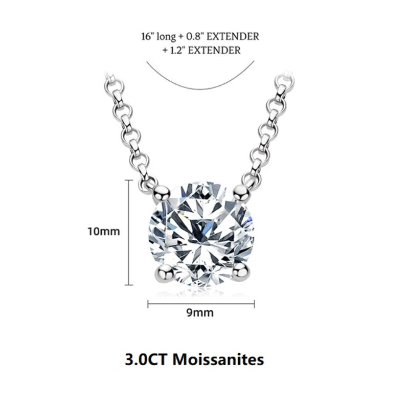 Simple 3CT Pendant Necklaces 925 Silver 2CT D Color Round Moissanite Certificate GRA 1CT Women's Necklace Jewelry 40+2+3cm