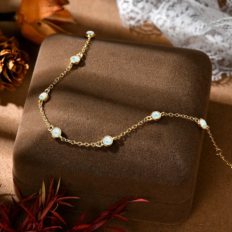3mm Bezel Opal Bracelet 2024 Trendy 925 Silver Adjustable Chain Full of Stars Bracelet for Women Girl Gift Christmas Jewel