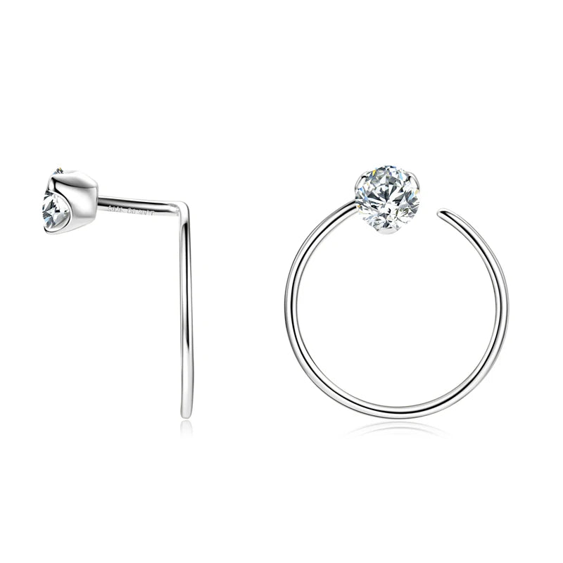 100% 925 Silver Circle Piercing Earrings for Women 4mm 0.3ct Moissanite Earring Studs Threader Wedding Party Jewelry 2024