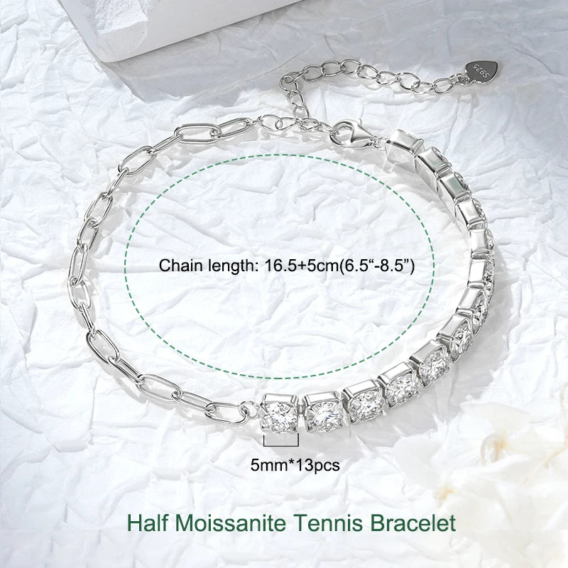 3mm 5mm D VVS1 Moissanite Tennis Bracelet Plated 18k White Gold s925 Sterling Silver Bracelets for Couples Women Man & GRA