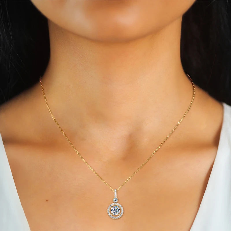 925 Sterling Silver Pendant Necklace Moissanite 6.5mm 1.33CTW. Round Cut Birthday Party Valentine Day Gift Women Jewelry