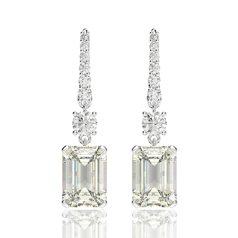 Classic 4.0CT Emerald Cut Gemstone Hook 925 Sterling Silver Color Lab Diamond Drop Dangle Earrings for Women Jewelry Gifts