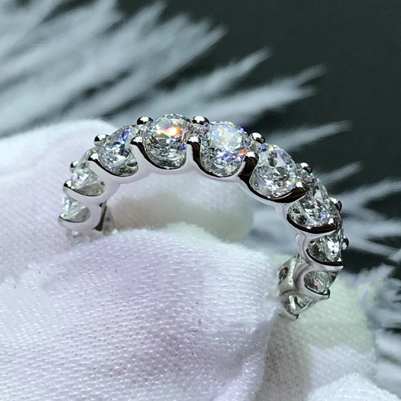 100% Real Silver 925 Full Eternity Ring for Women Simulated Diamond Engagement Wedding Band Finger Rings Cubic Zirconia Jewelry