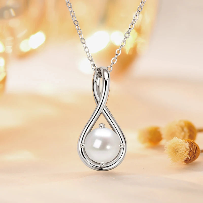 Colorful 12 Birthstone Pendant Infinity Necklace for Women 925 Silver 8mm Round Moissanite Zirconia Pearl Jewelry Birthday Gift