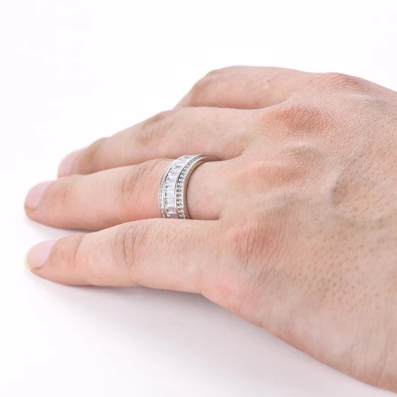 Luxury 5A CZ Full Eternity Ring Band Silver 925 Wide Wedding Promise Rings for Women Men Zircon Diamond Engagement Jewelry