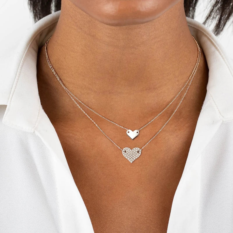 Double Layers Heart Love Necklace 925 Sterling Silver Pave Setting Round Cut Moissanite Necklace