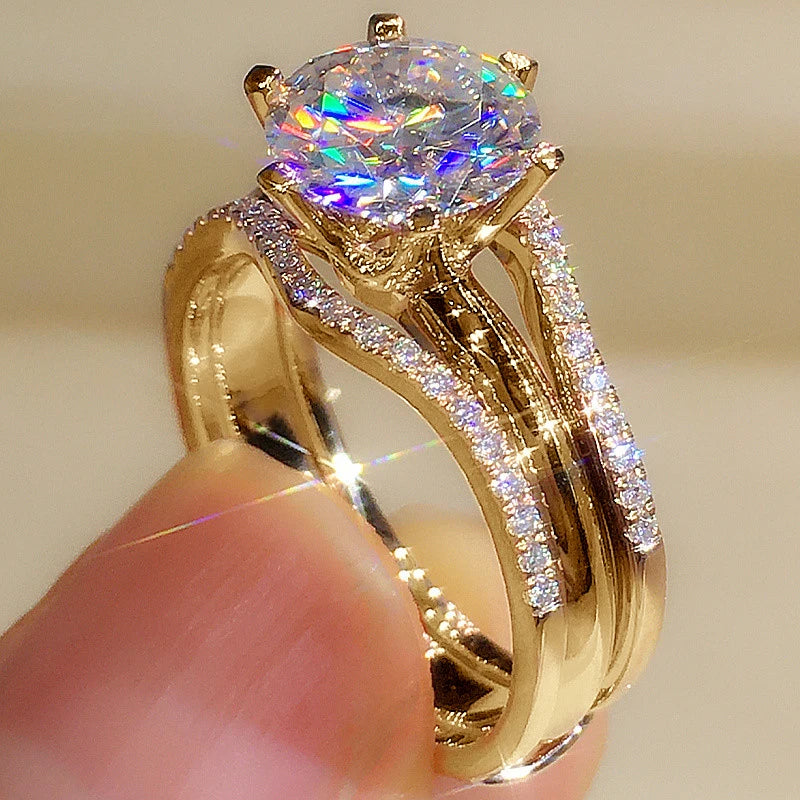 Bridal Sets for Women Gold Color 3.0CT Moissainte Wedding Rings Classic 2ct Designed Promise Band Engagement Jewelry Gifts