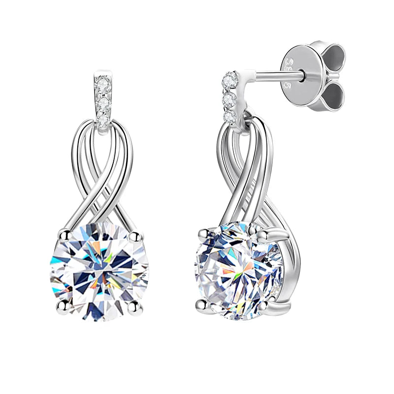Real 925 Silver 4CTTW D VVS1 Moissanite Drop Earrings for Women Infinite Studs Earring GRA Certified Wedding Jewelry Gifts