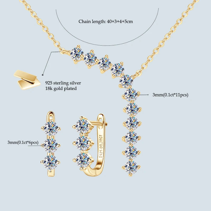 Luxury 1.7cttw Moissanite Diamond Jewelry Sets 925 Sterling Silver Necklace Hoop Earrings for Women Wedding Party Jewelry