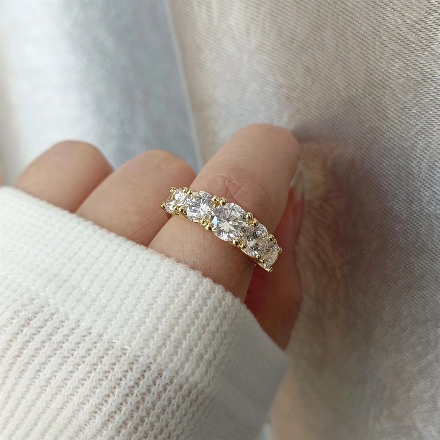 D Color Moissanite Wedding Engagement Ring For Women 925 Silver 6.5mm&6mm&5mm Lab Diamond 5 Stones Promise Rings Finger Jewelry
