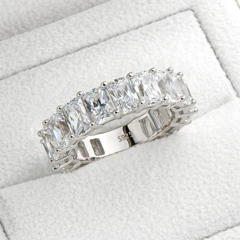 925 Sterling Silver Full Eternity Ring 6x4mm Radiant Cut 5A Zircon Band for Women Simulated Diamond Luxury Party Jewelry