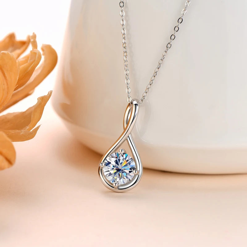 6.5mm 1ct D Moissanite Infinity Pendant Necklace for Women Silver 925 Adjustable Chain 8mm 2ct Lab Diamond Infinite Charm Gifts