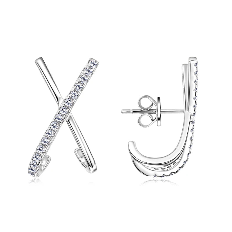 2025 New Trend Moissanite Earrings 925 Silver Cross X Shape Stud Earrings for Women Daily Wear Fine Jewelry Gift Birthday