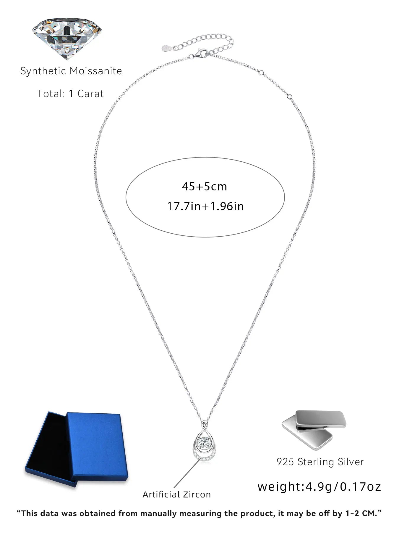 2025 1.0 carat 6.5mm Moissanite Infinity Pendant Necklace Adjustable 925 Silver Chain for Women Fine Jewelry Gift Birthday
