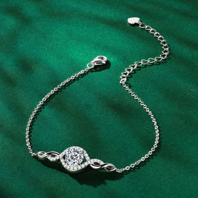 2025 1CT 6.5mm Infinity Moissanite Bracelet 925 Silver Adjustable Chain Evil Eye Bracelets for Women Hand Jewelry Gift GRA