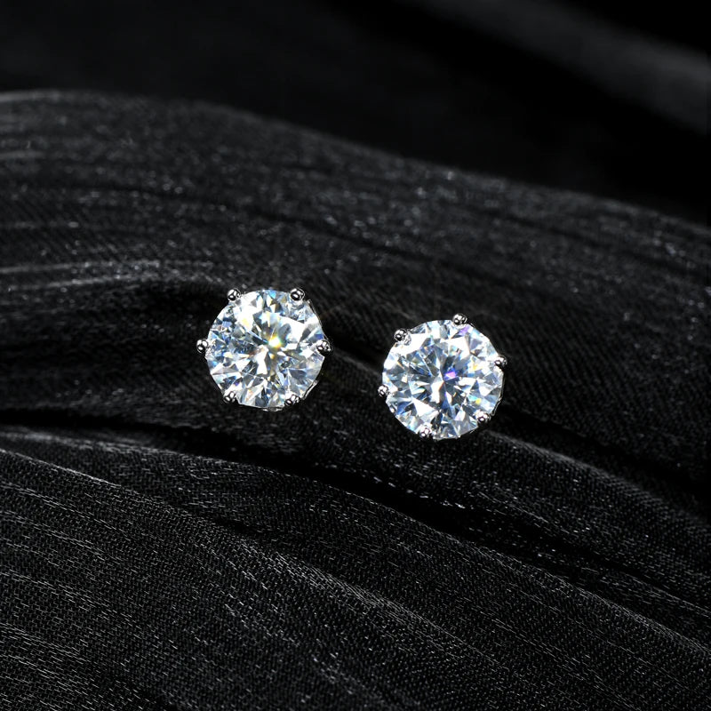 Real 3-6.5mm D Color 2CT Moissanite Diamond Stud Earrings 925 Silver for Women men Piercing Earrings Classic Jewelry Certificate