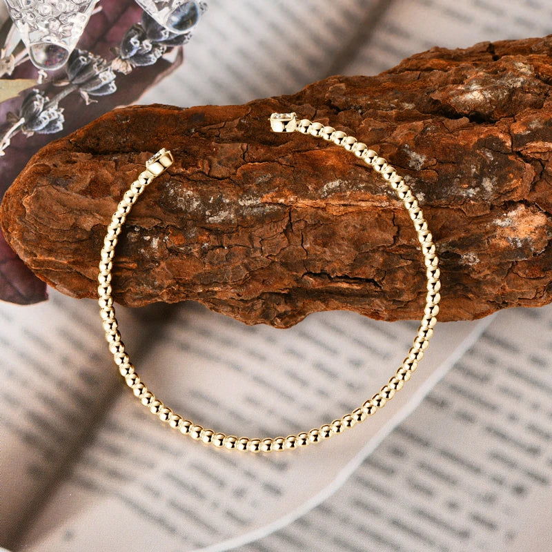 Solid 925 Sterling Silver Open Bangle Cuff 5mm 0.5ct D Color Round Cut Moissanite Bracelet GRA Certificate Women's Jewelry