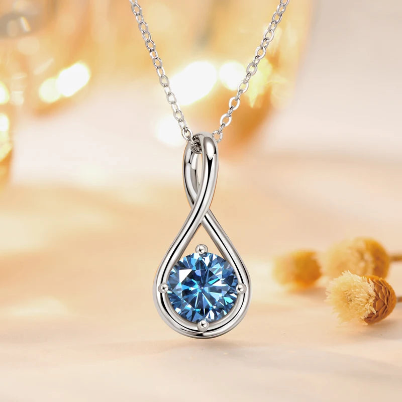 Colorful 12 Birthstone Pendant Infinity Necklace for Women 925 Silver 8mm Round Moissanite Zirconia Pearl Jewelry Birthday Gift