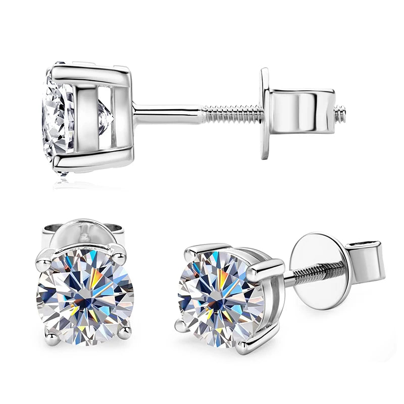 Solid 10K Gold Stud Earrings D Color Moissanite Piercing Earrings 2ct Certified Yellow White Gold Jewelry for Men Women 1.2ct