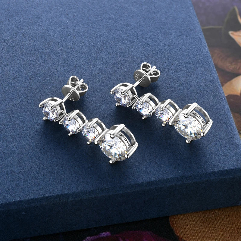 Original 2.0CT Moissanite Drop Earrings 925 Silver Long Dangle Piercing Ear Earrings Wedding Jewelry for Women Gifts Certificate
