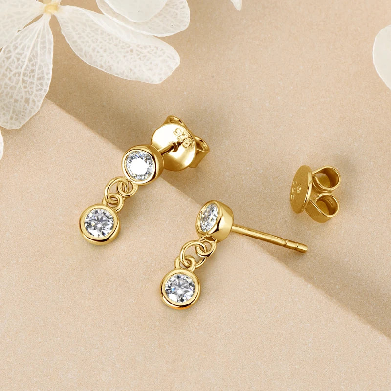 Long Chain Link Hanging Earrings Silver 925 2-3mm Moissanite Drop Earring Piercing Ear for Women Gold Paletd Jewelry Gift