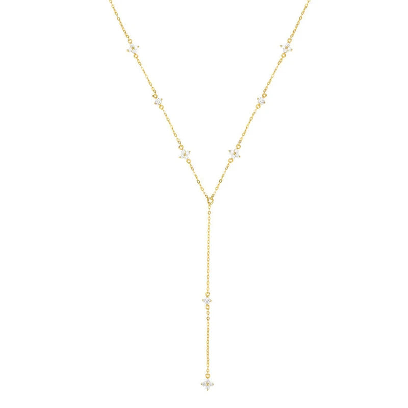Moissanite Long Tassel Pendant Necklace 925 Silver Four Clover Flower Y Chain Necklace for Women Valentine Gift Trend 2024