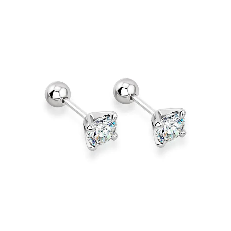 Real 925 Sterling Silver 0.3CT 0.5CT 1.0CT D Color Moissanite 4 Claw Stud Earrings Screw Back Daily Wear Hypoallergenic Jewelry