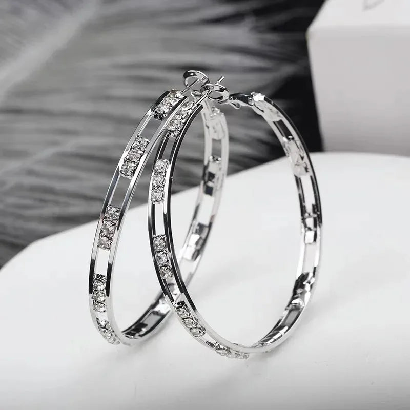 2mm Moissanite Hoop Earrings for Women 925 Silver 40mm Large Big Hoops Piercing Earrings Fashion Fine Jewelry Party Gifts