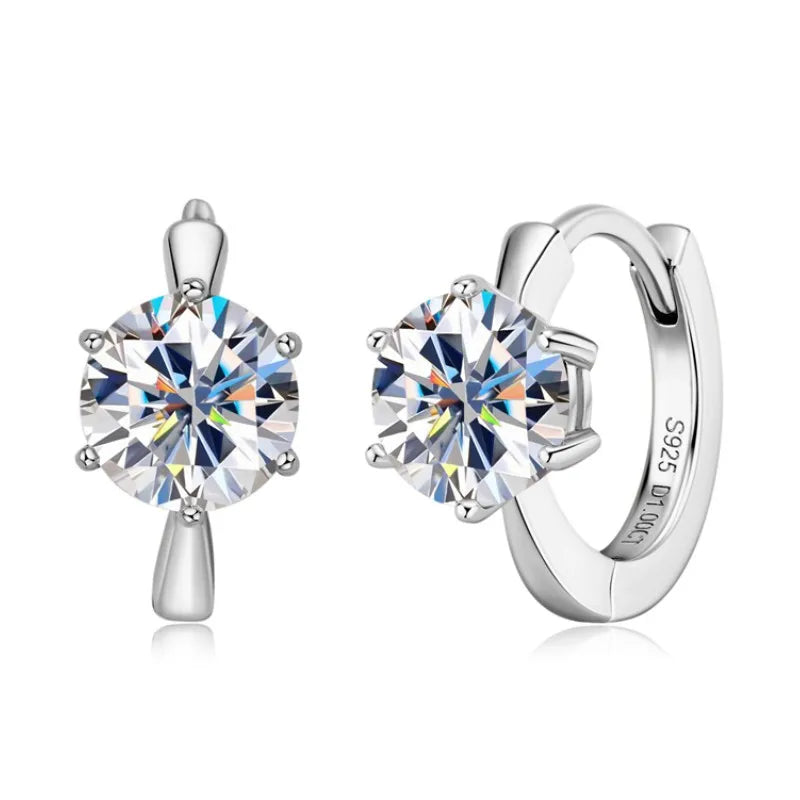 Solitaire 6.5mm 1.0ct Moissanite Hoop Earrings for Women Real 925 Sterling Silver Sparking Diamond Wedding Jewelry Gifts