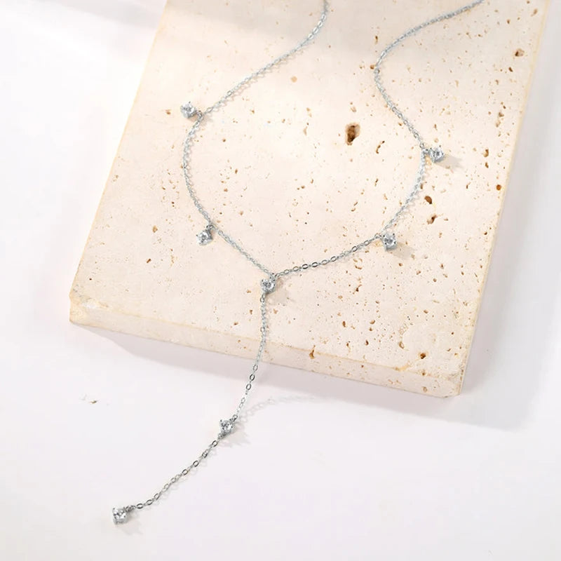 3mm Moissanite Y Chain Necklace 925 Sterling Silver Gold Plated Long Tassel Pendant for Women 2024 Trendy Valentine Gift