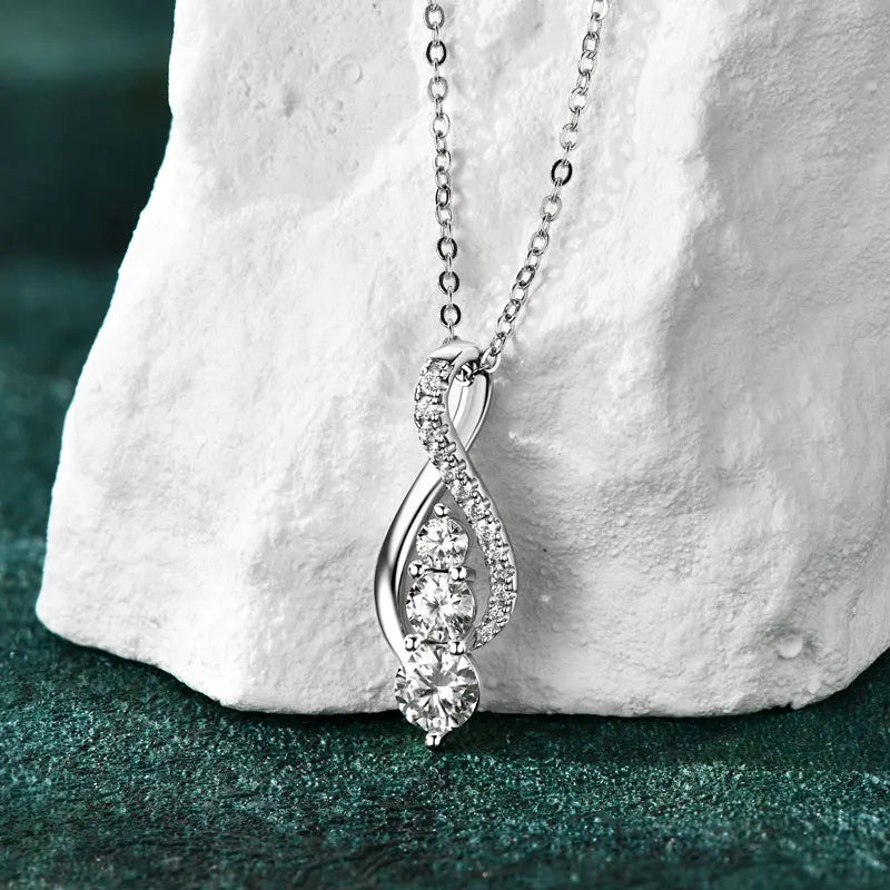 925 Sterling Silver Fashion All Moissanite Infinity Pendant Necklace Women's Adjustable S925 Chain Wedding Christmas Gift