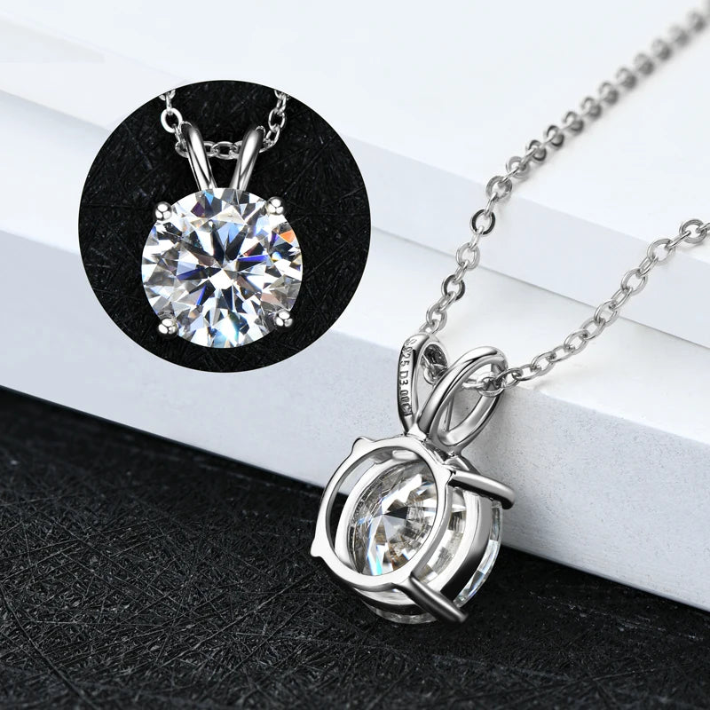 Rose Gold Plated Moissanite Pendant Necklace 6.5mm(1.0ct ) Sparking D Color Diamond Real 925 Silver Jewelry for Women Gift