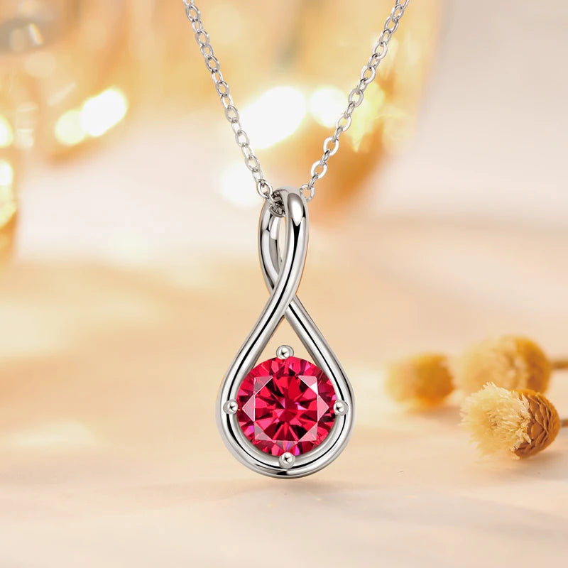 Colorful 12 Birthstone Pendant Infinity Necklace for Women 925 Silver 8mm Round Moissanite Zirconia Pearl Jewelry Birthday Gift