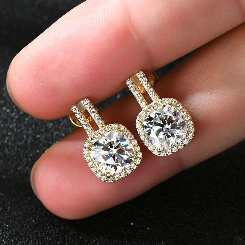 Cushion Cut 2CT D Moissanite Stud Earrings for Women 925 Sterling Silver Luxury Wedding Engagement Jewelry GRA Certified