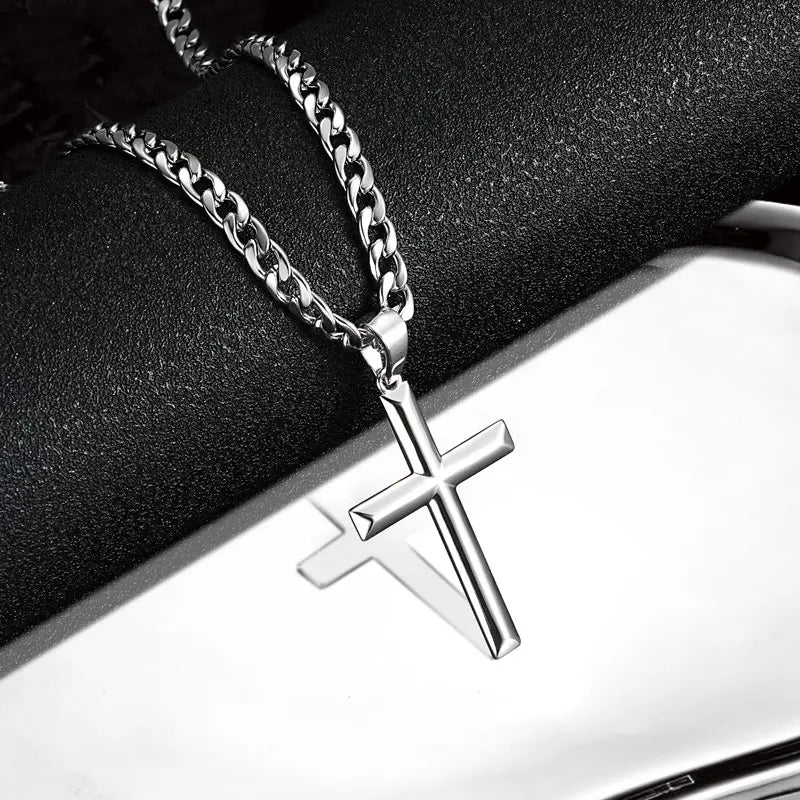 925 Sterling Silver Crucifix Cross Pendant Necklace for Men 4.7mm Durable Stainless Steel Cuban Chain Necklaces Hip Hop