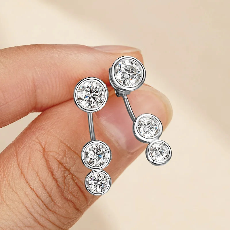 2.0cttw Moissanite Stud Earrings Jacket Real 925 Silver Plated Gold 3 Stones Drop Earrings for Women Jewelry 2025 New Gift