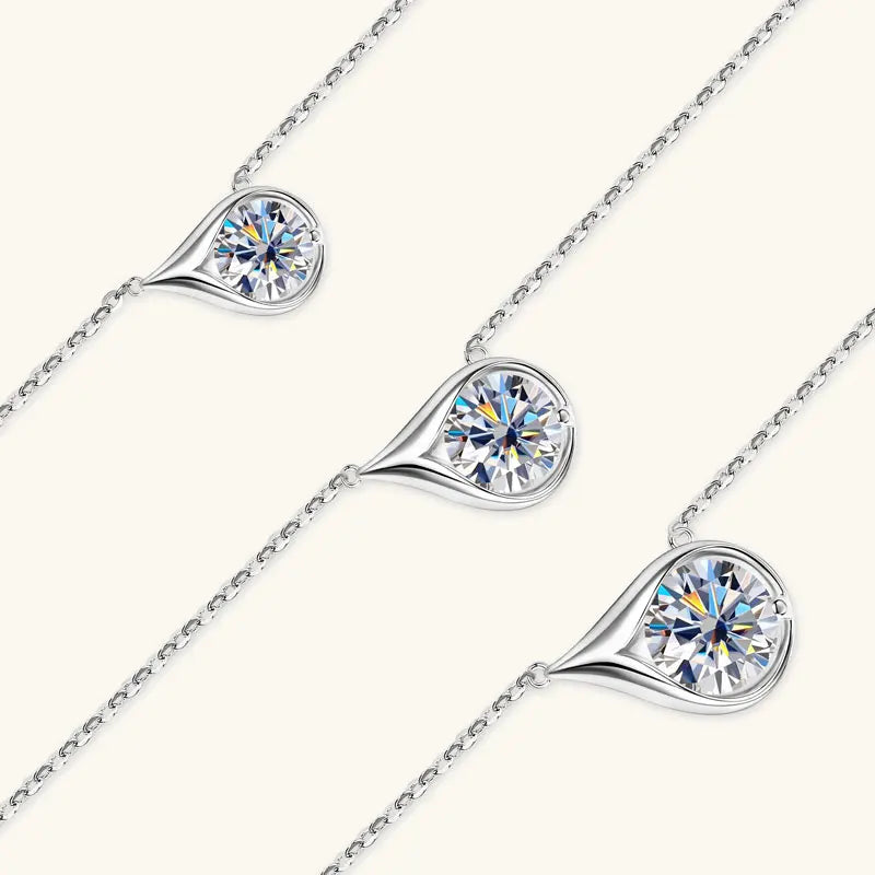 3CT 2CT 1CT D Moissanite Solitaire Pendant Necklace for Women 925 Silver Adjustable Chain 6.5mm/8mm/9mm Lab Diamond Jewelry Gift