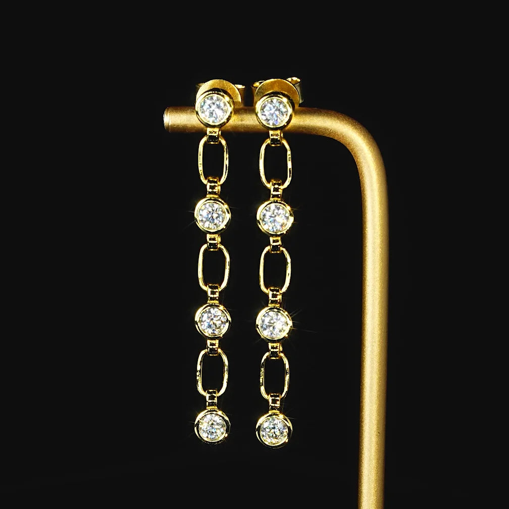 3mm D Color Moissanite Dangle Chain Earrings for Women 925 Silver Link Drop Stud Earrings Personalized Fine Jewelry Gifts