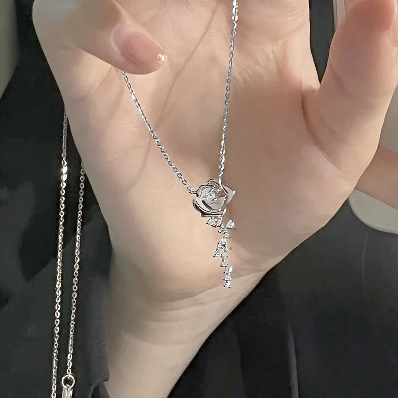 100% 925 Sterling Silver Rose Flower Jewelry Set D Color Round Cut Moissanite Earrings Pendant Necklace for Women Gifts