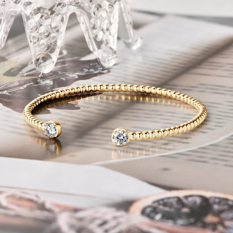 Solid 925 Sterling Silver Open Bangle Cuff 5mm 0.5ct D Color Round Cut Moissanite Bracelet GRA Certificate Women's Jewelry