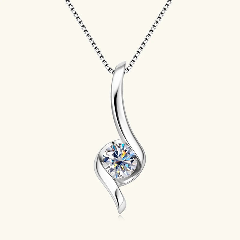 Real 1.0Carat Moissanite Twist Necklaces for Woman 100% 925 Silver Drop Pendant GRA Certified Trendy Fine Jewelry Gifts