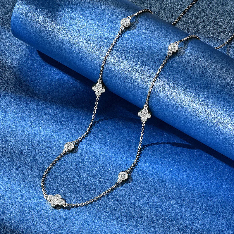 2mm Moissanite Pendant Necklace for Women 925 Silver Four Clover Flower Clavicle Necklaces Charm Valentine Gift 2025 Trend