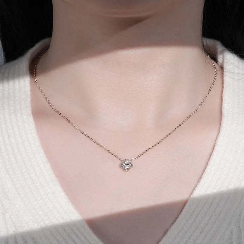 Clover Flower Pendant Necklace 3mm Moissanite for Women Adjustable 925 Silver Chain VVS1 Lab Diamond Necklace Collar Gifts