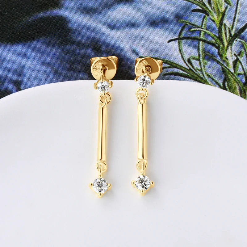 Long Dangle Earrings with Moissanite Drop Piercing Ear Studs Real D Color 925 Silver for Women Jewelry Certificate Gifts