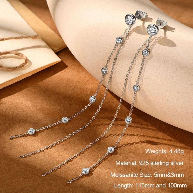 4mm D Moissanite Drop Earrings for Women S925 Silver Chain Star Flowers Pendant Stud Earrings Daily Wear Wedding Jewelry