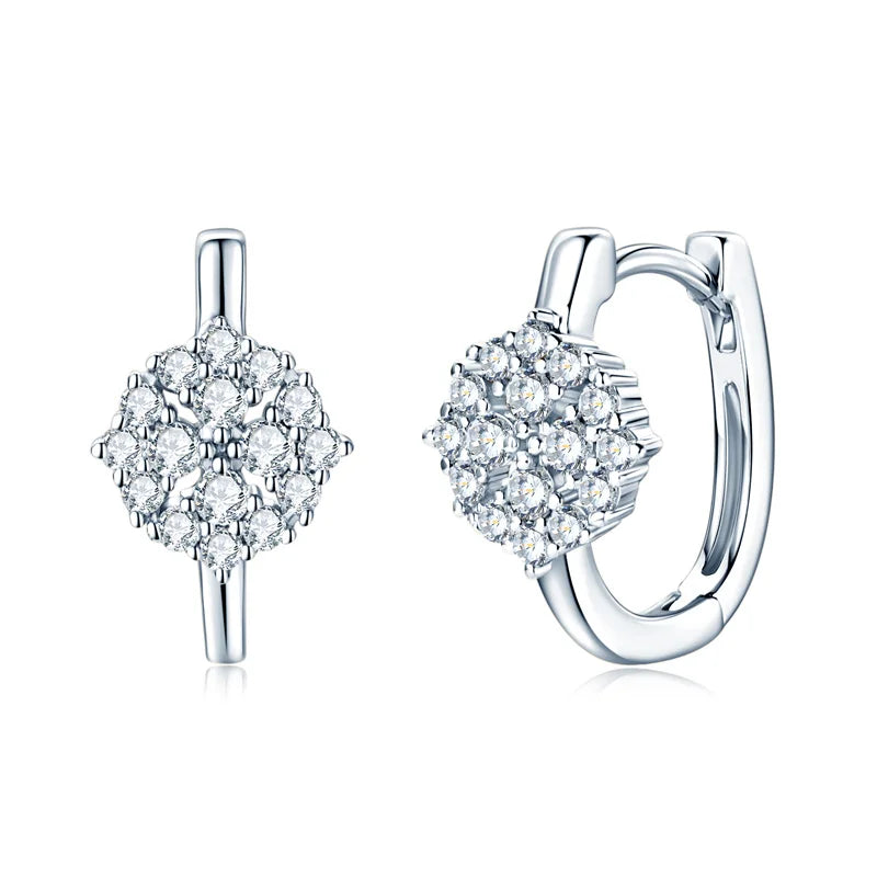 Luxury Flower Earrings 925 Silver Full Moissanite Drop Small Hoop Earrings For Women 2024 Trendy Christmas Jewelry Gift